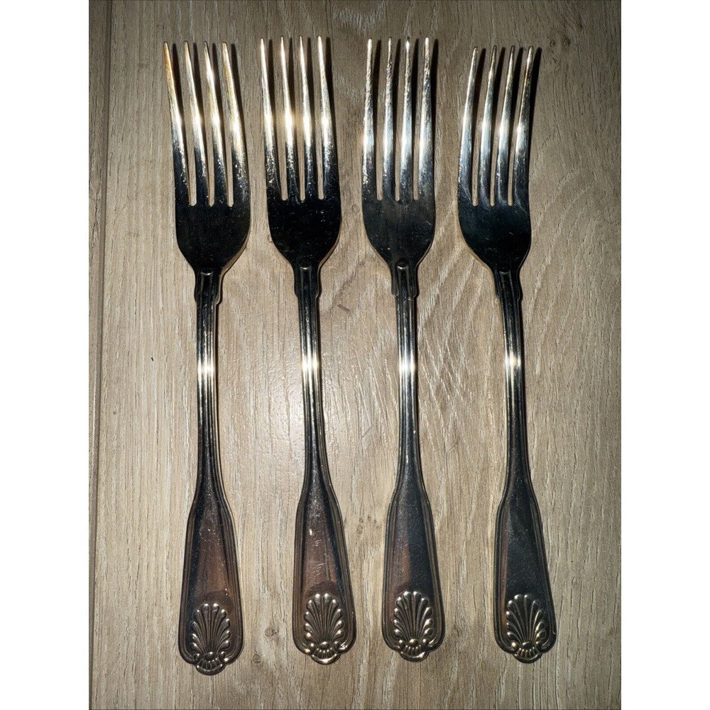 4 Vintage Dinner Forks COVENTRY SHELL Retroneu Silverplate‎ flatware